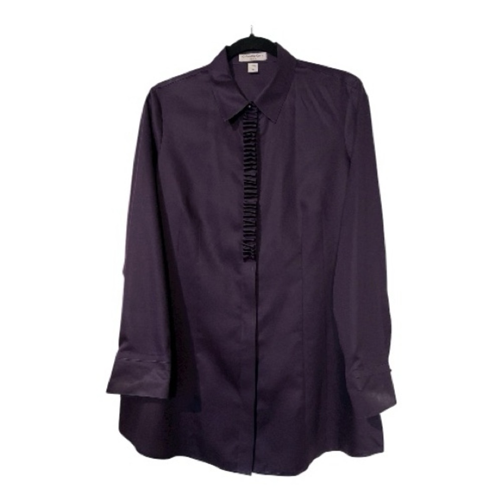 NEW Coldwater Creek NWT Origami Tuck Deep Purple Tunic No Iron Ruffle Size L